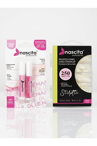 nascita Pembe Takma Tırnak Yapıştırıcısı - 04 + 250'li Kutulu Stiletto Takma ...