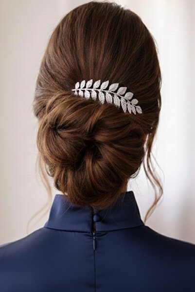 CAŞ DEKORASYON Metalna kopča češlja u obliku lista srebrne boje