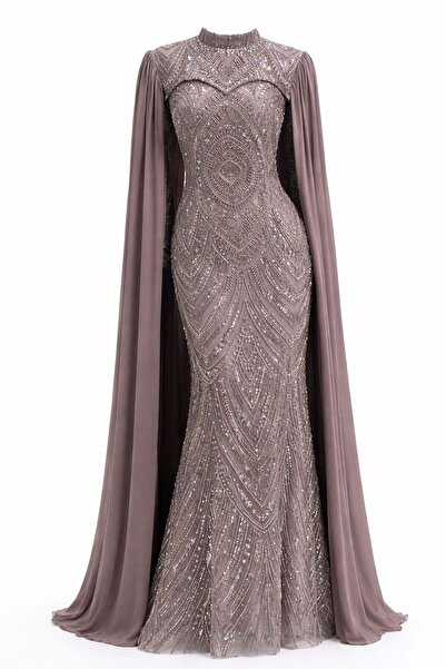 Olcay Çıkabilen Pelerin Detaylı Taşlı Tül Exclusive Büyük Beden Tesettür Abiy...