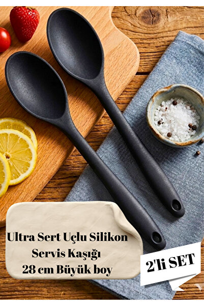 BRE HOME 2'li Büyük Boy Ultra Sert Uçlu Silikon Servis Kaşığı 28 cm Büyük Boy...