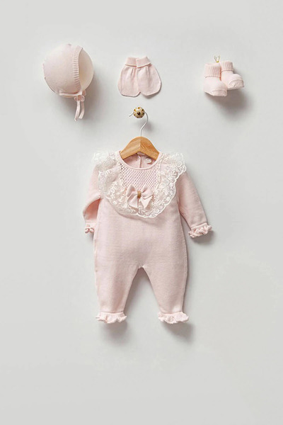 Momercy Lace Pcs Bow Detail Baby Girl Knitwear Hospital Release Set of Five