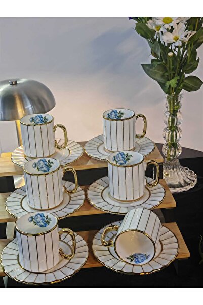 SİHİR Mien Gold detaylı çizgili tasarım kahve fincanı takımı