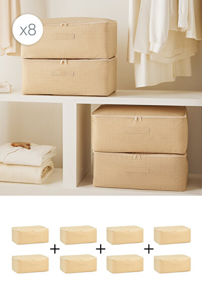 Homewave 8 Pieces Medium Size Beige Gingham Under-Bed Suitcase Organizer Bag ...
