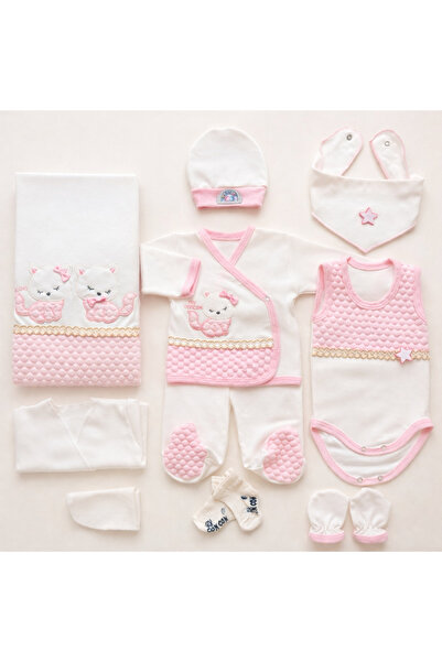 ConconBebe 100% Cotton Pink Kitten Embroidered 10-Piece Newborn Hospital Disc...