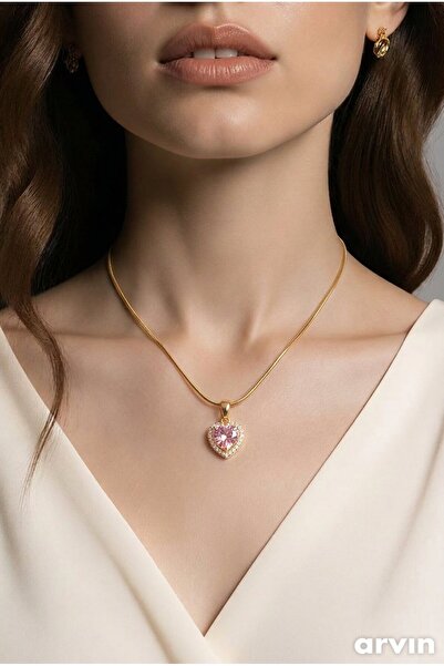 MİLUNXTE Zircon Stone Pink Heart Steel Necklace with Box - Elegant Necklace w...