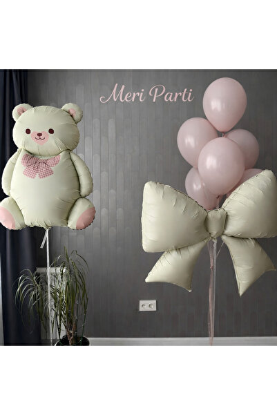 MERİ PARTİ Sevimli Ayıcık ve Fiyonk Balon Seti Pembe Konsept Doğum Günü Parti...