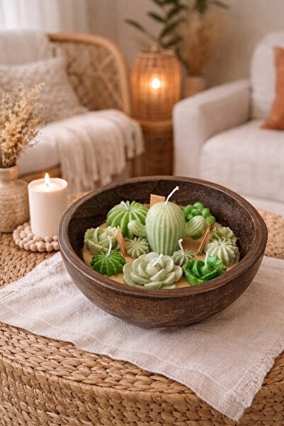 Candle d'amour Dekoratif Sukulent Kaktüs Mum | Doğal Soya Wax El Yapımı Tasar...