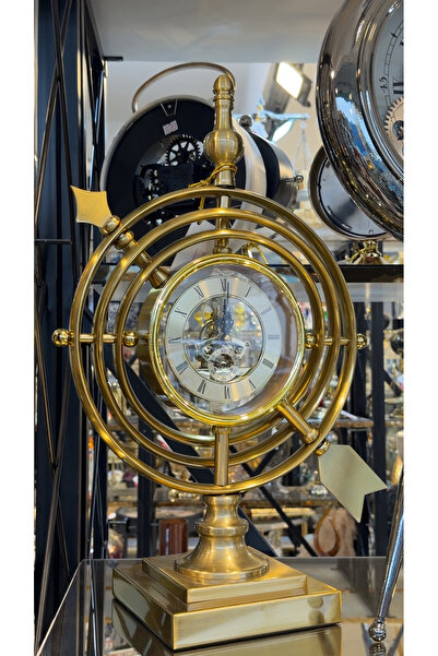 Riyes Tasarım Gold Metal Dünya Model Dekoratif Masa Saati – Lüks Vintage Tasarım