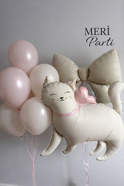 MERİ PARTİ Sevimli Kedi Folyo Balon Seti – Pembe Fiyonk Temalı Doğum Günü Par...