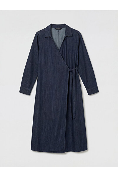 LC Waikiki LCW Σεμνό Ίντιγκο Τζιν Φόρεμα με Διπλό Γιακά