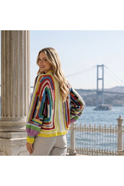 Tanem Çarşı Women's Colorful Cardigan, Cotton Pieces, Hand Knitted, Trendy (5...
