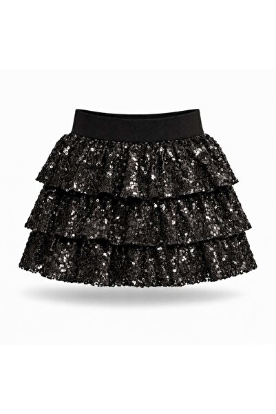 Lolliboomkids Girl's Black Color Sequined Mini Skirt Combed Cotton Lined - Bl...
