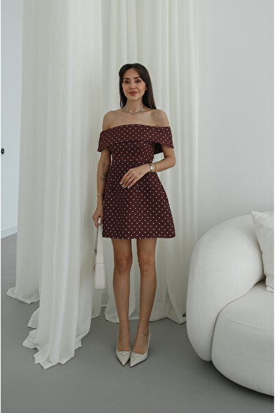 Havoş Brown Strapless Polka Dot Pack Mini Dress
