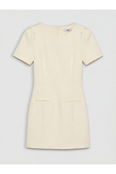 LC Waikiki Xside Yellow Crew Neck Watermelon Sleeve Mini Dress