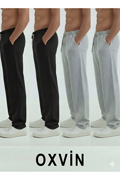 OXVİN Walker Baggy 4-Piece Set (2 Black - 2 Gray) Ov Oversized Sweatpants Alt...