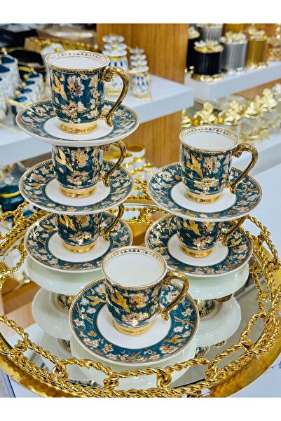 EVRA Royking 6 Kişilik 12 Parça 24K Altın Yaldızlı Özel Tasarım Porselen Finc...