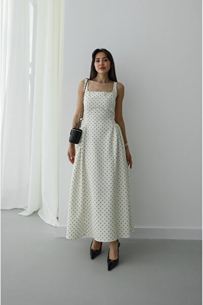 Havoş Rochie Ecru decolteu pătrat cu buline li