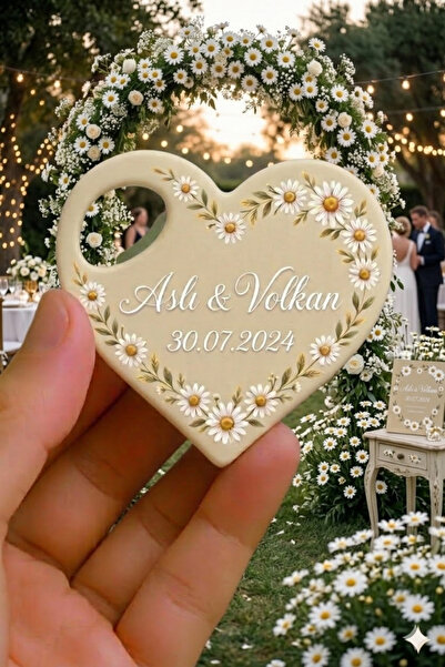 levon tekstil Beyaz Papatyalı Nişan Söz Kişiye Özel Açacak Magnet (20 adet) H...