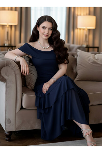 DVNA Burgundy chiffon georgette dress with layered ruffles and off-the-should...