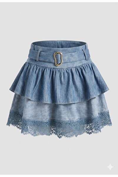 DAME Women's Skirt Layered Model Lace Detailed Mini TENCEL™ Skirt