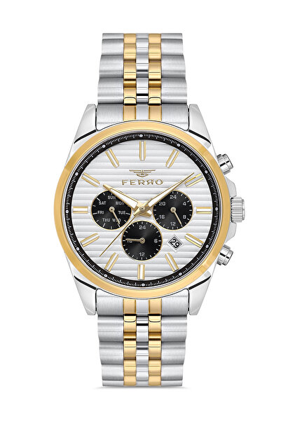 FERRO Yellow and Silver Steel Cord Men's Wristwatch Fm11780A-D Functions Acti...