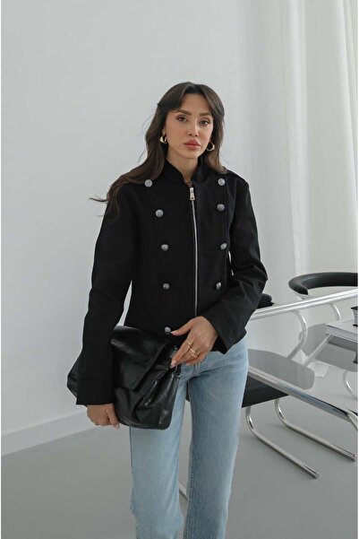 Havoş Jachetă neagră cu nasturi, stil militar
