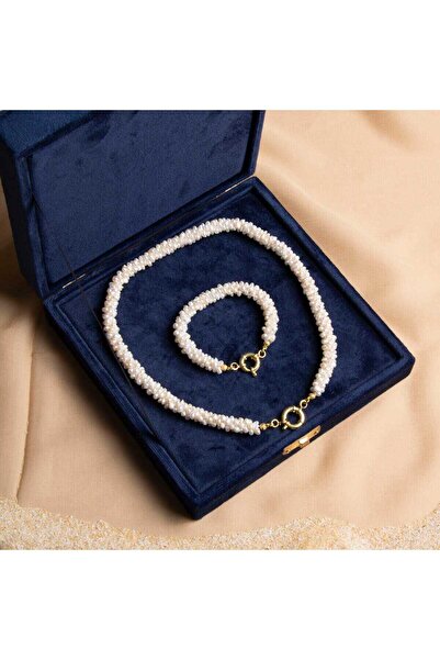 Bemenda Osmanlı Doğal Taş – Burma Minimal İnci Kolye & Bileklik Seti Kolye 45...