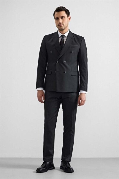 SÜVARİ Siyah Slim Kruvaze Yaka 6 Drop Takım Elbise