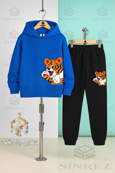 SİNREZ Children's Unisex Yandan Cute Tiger Hooded Tracksuit Set