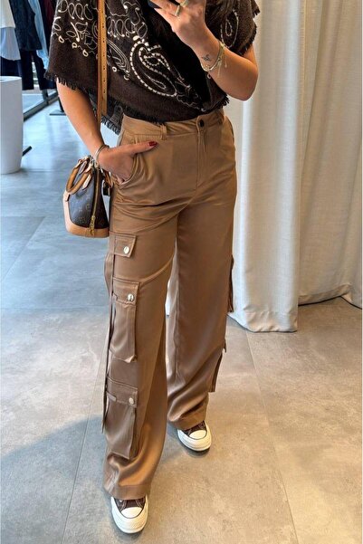 ALVOR بنطلون نسائي من الساتان جيب جانبي كبير قطعة قصة ساق واسعة من ديزاين موديل