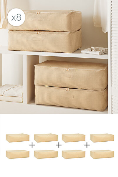 Homewave 8 Adet Mega Boy Bej Pötikare Baza Altı Valiz Düzenleyici Hurç 74x46x22