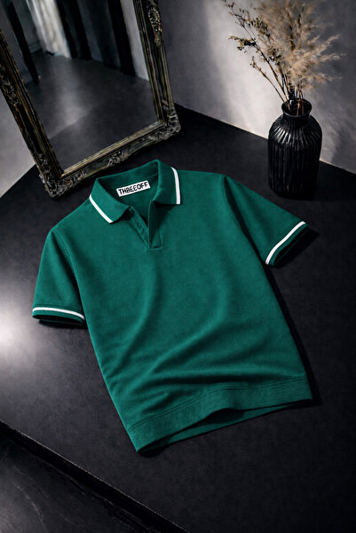 threeoff Ανδρικό πλεκτό μπλουζάκι με λαιμόκοψη πόλο Tek Ριγέ εφαρμοστό Καλοκα...