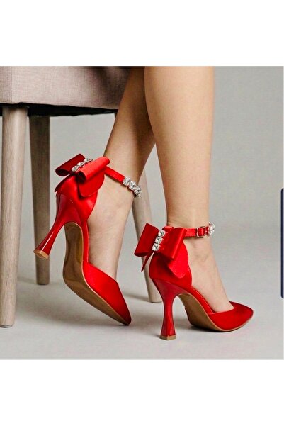 Felisya Butik حذاء نسائي تفاصيل فيونكة ساتان حذاء بكعب 8.5 سم FELİSYA