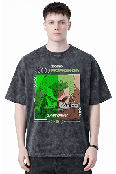 SEVBANO تي شيرت Roronoa Zoro One Piece Anime مطبوع للجنسين كبير الحجم قابل للغسل