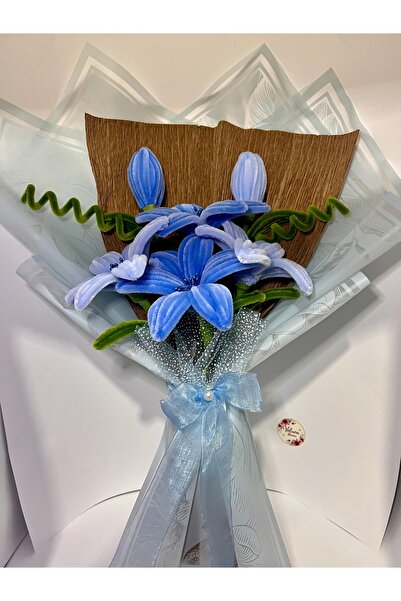 Velura Flowers El Yapımı Mavi Şönil Çiçek Buketi – Solmayan Dekoratif Hediye ...