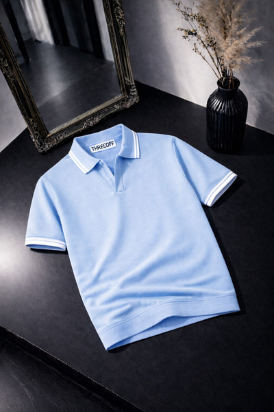 threeoff Чоловіча футболка з поло-коміром, трикотажна, з однією смужкою, slim...