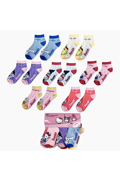 Hello Kitty Set de 7 perechi de șosete scurte 31-34 EU Roz