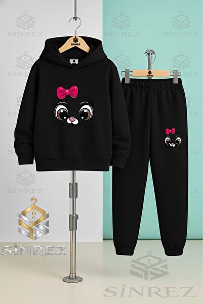 SİNREZ Children's Unisex Cat Eye Pmbe Krdl Hooded Tracksuit Set