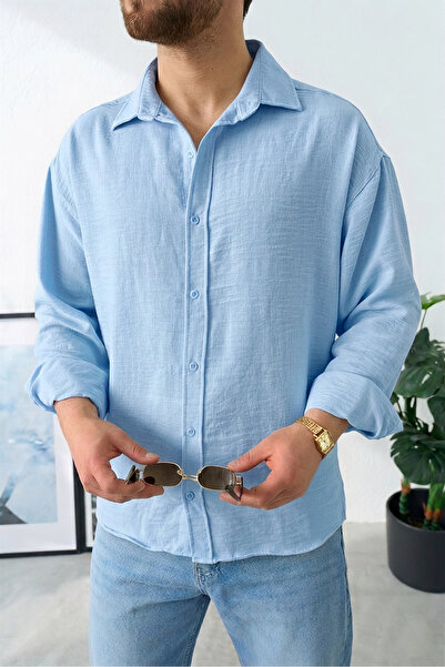 Wonraces Men's Oversized Pera Long Sleeve Linen Shirt