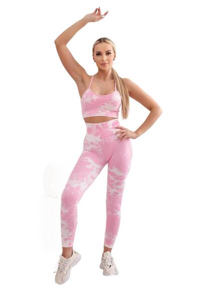 Kesi Fitness set: top with adjustable straps + push-up leggings, light pink