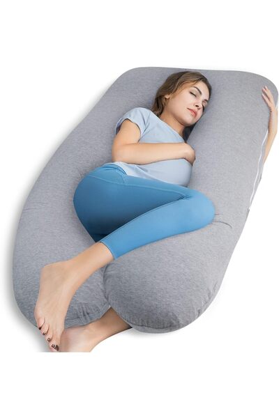 Generic U-shaped full-body pregnancy sleeping pillow, gray cotton pregnancy C...