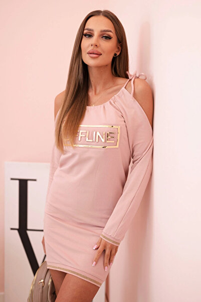 Kesi Sukienka damska bawełniana z odkrytymi ramionami i napisem OFFLINE ciemn...