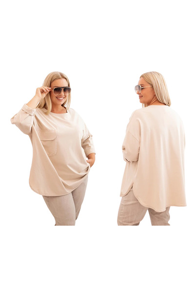 Kesi Beige blouse for women PLUS SIZE with chest Functional Pocket and 3/4 sl...