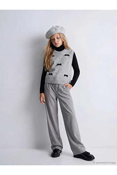 LC Waikiki LCW Kids Gri Wideleg Pileli Kız Çocuk Pantolon