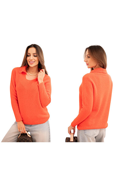 Kesi Pomarańczowy sweter damski z domieszką baby alpaki