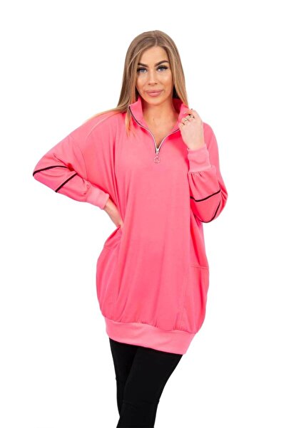 Kesi Hanorac roz neon cu fermoar și buzunare