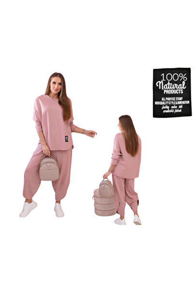 Kesi Set roz închis din bumbac pentru femei: hanorac și pantaloni supradimens...