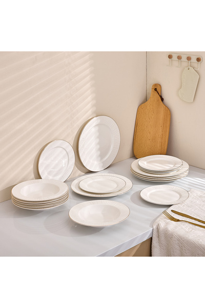 Malooki 18-piece porcelain dinner service Sun, plate set for 6 people, elegan...