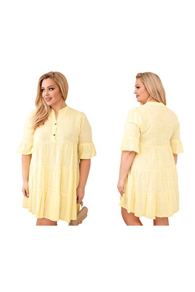 Kesi Yellow linen dress for women, boho style, plus size