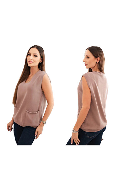 Kesi Women's Viscose sleeveless sweater with Pocketed and V-neck
